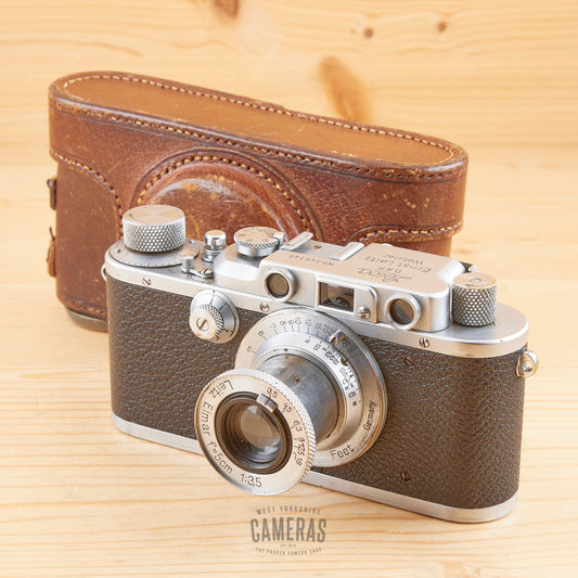 Leica IIIa w/ 5cm f/3.5 Elmar Chrome in Case Avg