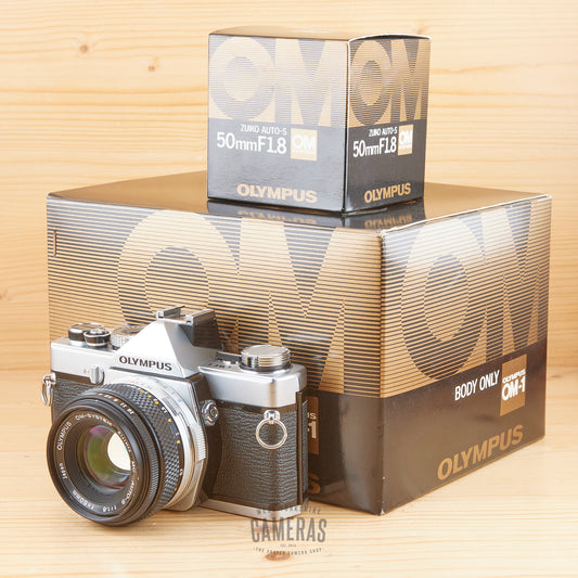 Olympus OM-1 Chrome w/ 50mm f/1.8 Avg Boxed